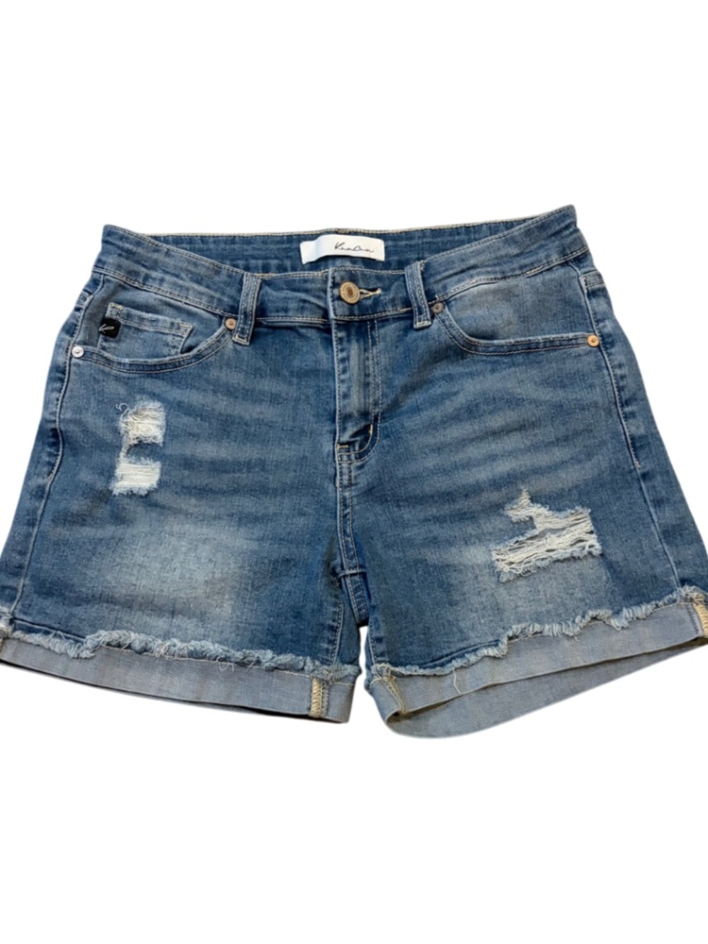 KanCan Distressed mid-rise denim shorts
